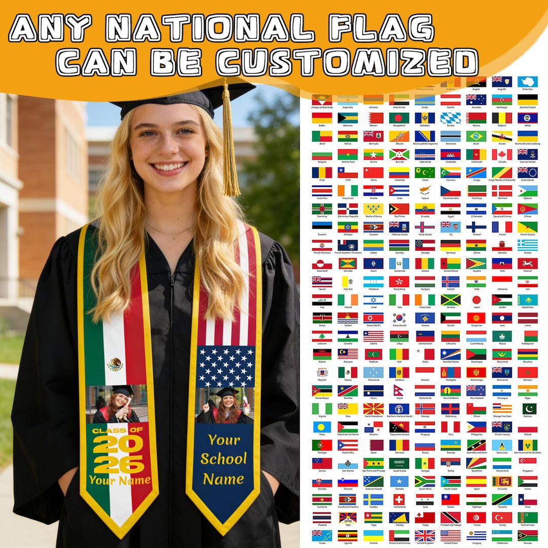Personalized Two Flag Graduation Stole,custom Class of 2026 Sash ...