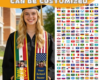 Personalized Two Flag Graduation Stole,Custom Class of 2026 Sash,National Flag Shawl