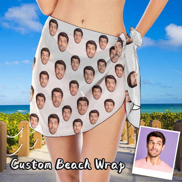 Personalized Face Beach Sarong, Custom Photo Swimsuit Wrap