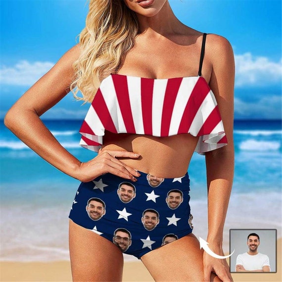 Custom Face Suit Personalized US Flag Bikini With - Etsy