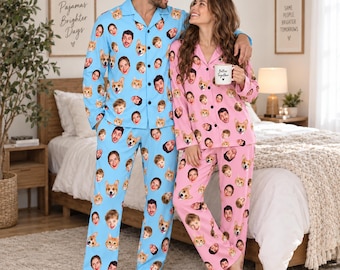 Custom Face Pajamas, Personalized Photo Pajama Set, Gift for Family, Christmas Gifts