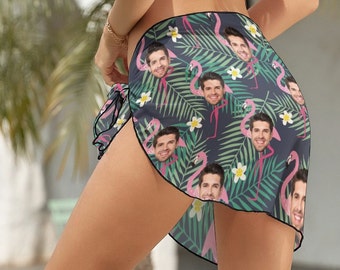 Pareo personalizzato con fenicottero e viso, pareo da spiaggia personalizzato