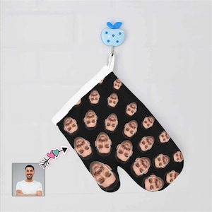 Custom Faces Print Oven Mitt for Men Women Photo Heat Resistant Mitt Black Customized Design Picture Mitt Birthday/Mother&#39;s Day Gifts
