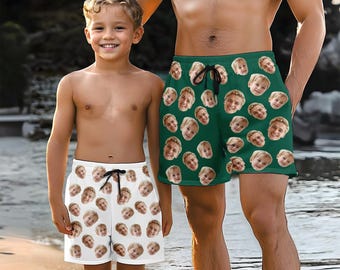 Custom Face Swim Trunks, Personalized Beach Shorts, Gift for Dad
