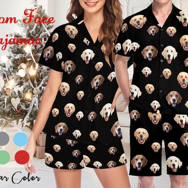 Custom Pajama Set with Dog Face, Custom Couple Pajamas, Personalized Photo Pajamas, Custom Pajamas for Valentine's Day/Bachelorette Party