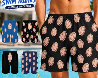 Custom Face Swim Shorts, Personalized Photo Swimwear, Father's Day Gift
