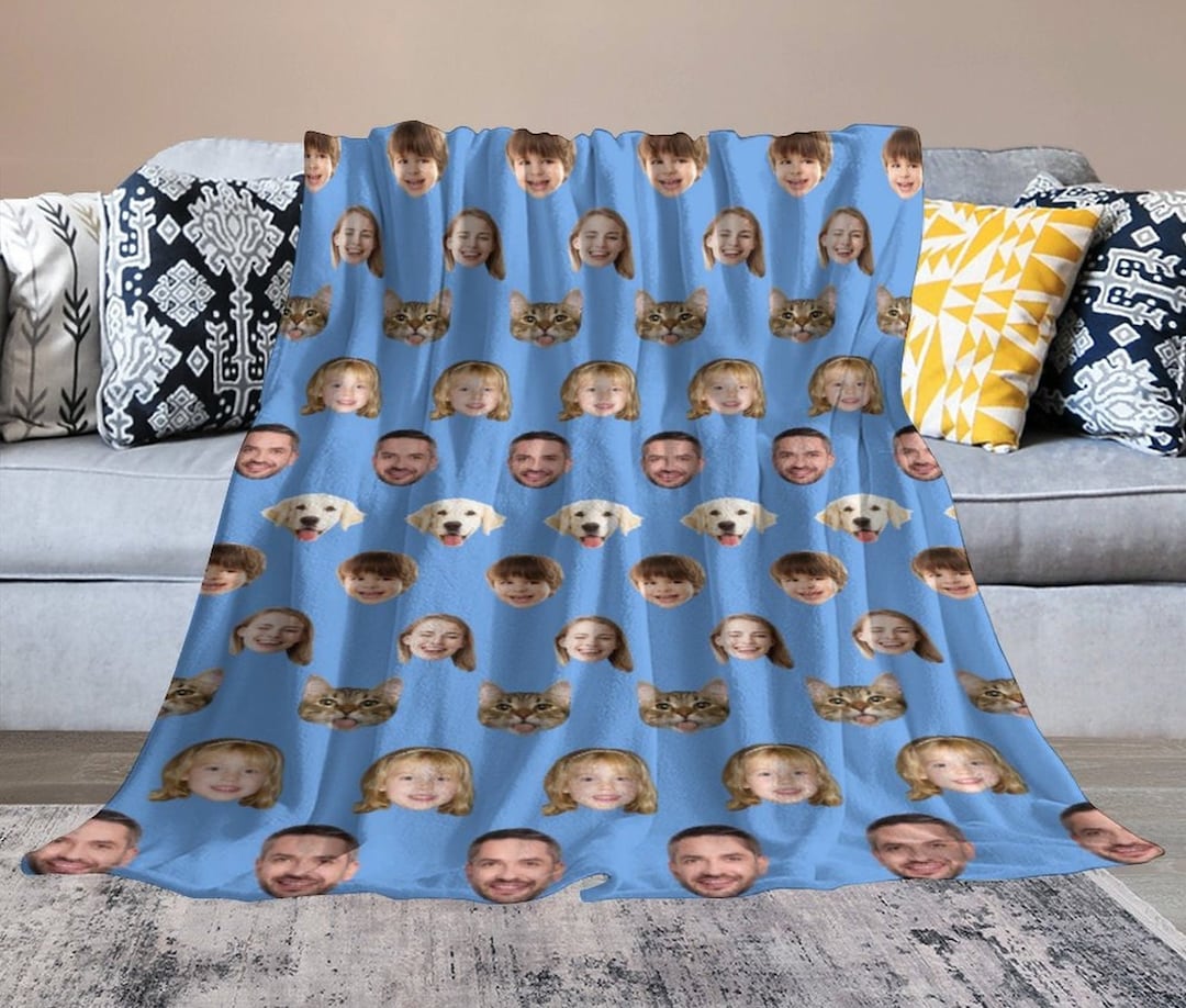 Custom Blanket With Face Made in USA, Personalized Blanket With Photo
