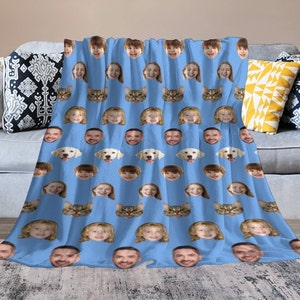 Custom Blanket with Face Made in USA, Personalized Blanket with Photo, Picture on Blankets for Friends Family, Gift for Birthday Anniversary
