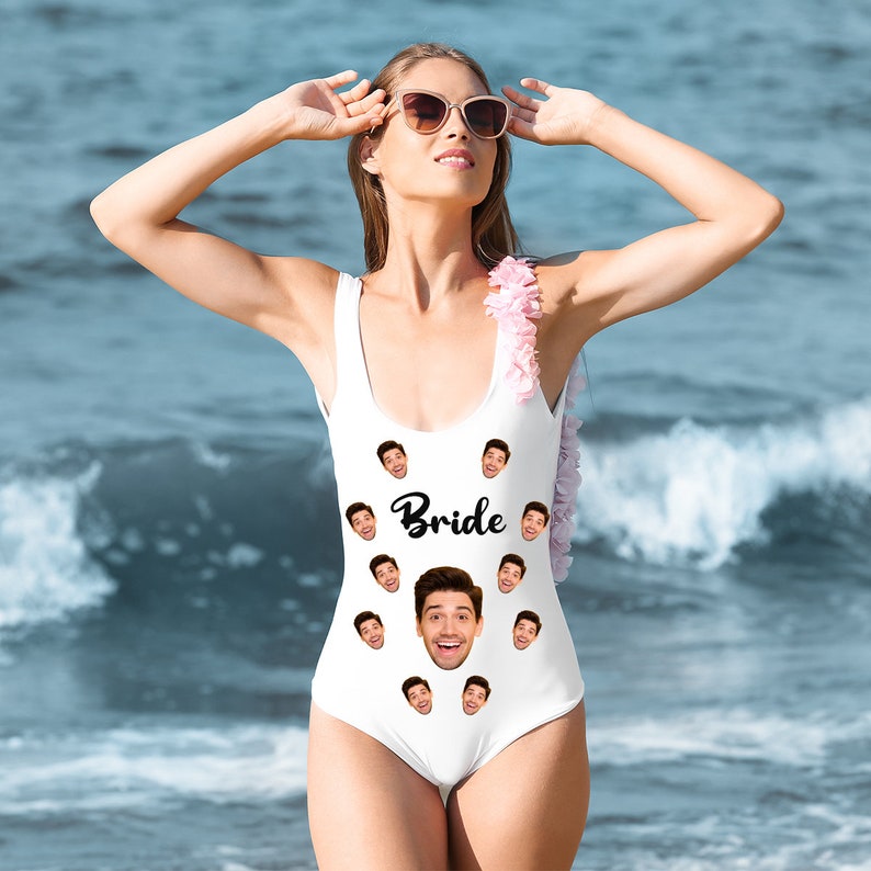Custom Bride Swimsuit with Face Personalized Photo Brides Swimwear, Bachelorette Party Swimsuits,Birthday/Anniversary/Bachelorette Gifts image 5