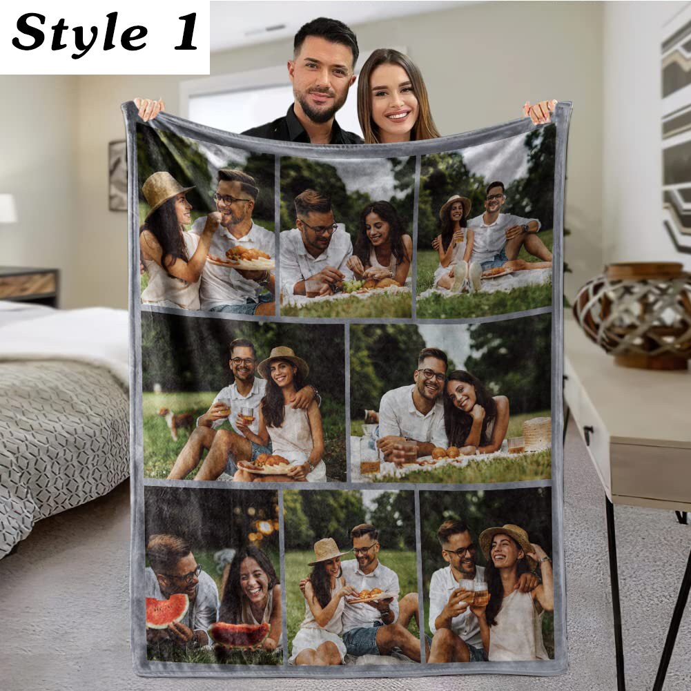Custom Photo Blanket - Personalized With Your Pictures & Text, Flannel Blanket For Gifts