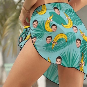 Custom Beach Sarong Wrap with face, Personalzied Banana Women&#39;s Sarong Wrap with Photo, Customize Bikini Swimwear Cover up