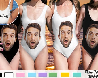 Custom Bride Swimsuit with Face, Personalized Brides Swimwear with Picture, Bride Bathing Suit, Bride Squad Swimsuit, Bachelorette Swimsuits