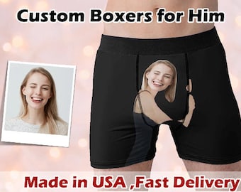 Custom Boxers with Face for Boyfriend Husband, Personalized Underwear with Photo, Picture Boxer Briefs, Photo Boxers for Valentine's Day