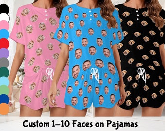 Custom Face Pajama Set, Personalized Photo Print Loungewear