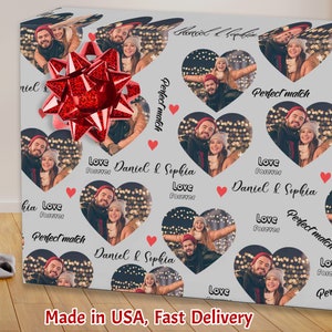 Hecho en EE. UU., Papel de regalo personalizado con imagen, Papel de regalo fotográfico personalizado, Papel de regalo personalizado con texto, Envoltura de regalo de aniversario