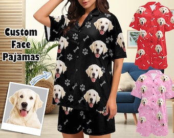 Custom Women's Pajama Set with Dog Photo, Personalized Face Pajamas,  Custom Picture Sleepwear  Best Gift for Mother's Day/Bachelor Party