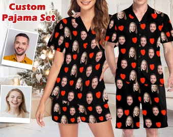 Ensemble de pyjama personnalisé pour cadeau de fête des mères pour maman, pyjama photo personnalisé, pyjama de couple personnalisé, pyjama de fête, cadeau d'enterrement de vie de jeune fille