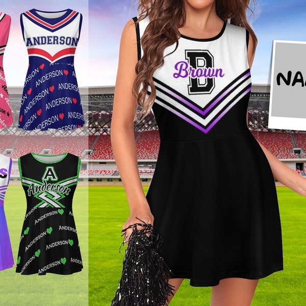 Custom Cheerleading Uniform with Text, Personalized Name Cheerleader Costume, Cheerleading Dress, Design Name Cheer Uniform for Girl Women