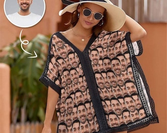 Custom Face Swimsuit Cover Up, Personalized Photo Beachwear Gift