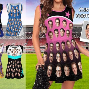 Personalized Cheerleader Costume with Photo, Custom Cheerleading Uniform with Face, Custom Picture Print Cheerleading Dress for Girl Women