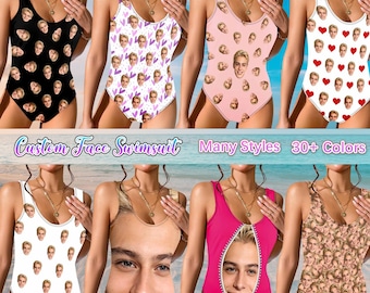 Custom One Piece Face Swimsuit,Personalized Photo Bridal Party Bathing Suit,Bachelorette Party Gift