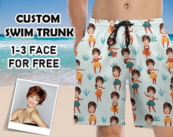 Custom Beach Shorts with Face,Personalized Unique Swimwear with Photo,Customize Swim Trunks,Party/Vacation/Father's Day Gift for Dad