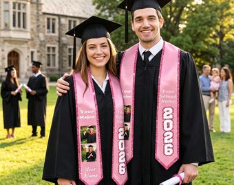 Custom Graduation Stole Class of 2026 Personalized Grad Sash with Name Text Logo Photo