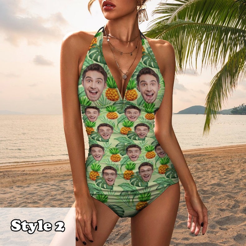 Custom Swimsuit with Face, Personalized Swimwear with Photo, Custom Picture Bathing Suit,Photo Swimming Suits Gift for Girlfriend Wife Women Design Style 2