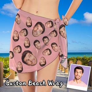 Custom Beach Sarong Wrap with Face, Personalzied Photo Sarong Wrap, Picture Print Bikini Swimwear Cover up, Design Women Swimsuit Cover up