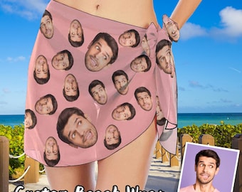 Personalized Face Print Beach Sarong, Custom Photo Swimsuit Cover Up