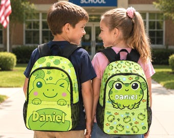 Personalized Frog Backpack for Girls Boys,Custom Name Frog Theme Bookbag,School Bag,Back to School Gift
