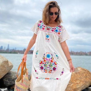 Hand Embroidered Long Dress, Cotton, loose fit,  Very Soft and light weight
