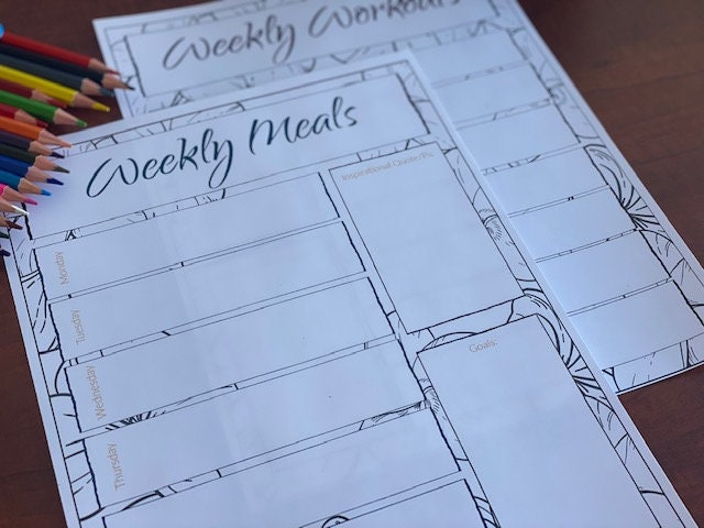 Colorable Weekly Meal and Workout Planner Printable, Weekly Menu ...