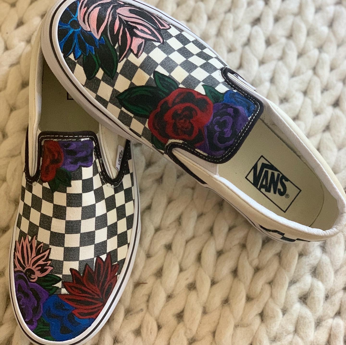 Custom Hand-Painted Dark Flower Vans Shoes | Etsy