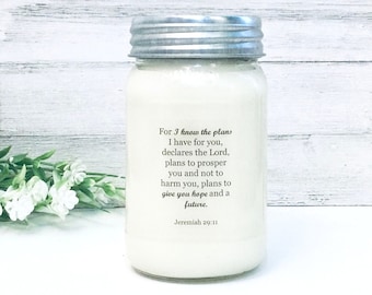 Jeremiah 29:11, Christian Gift, Christian Candle, Long Distance Gift, Friendship Gift, Encouragement Gift, Faith Candle, For I Know the plan