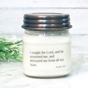 Psalms 34:4, Christian Candle, Christian Gift, Prayer Candle