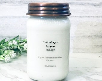 Proverbs 27:9, Long Distance Friendship Gift, Christian Candles, Personalized Gifts, Friendship Gift, A Sweet Friendship Refreshes the Soul