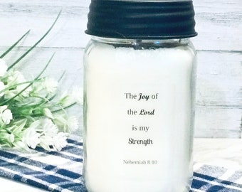 Nehemiah 8:10, Christian Gifts, The Joy of the Lord is my Strength, Personalized Gift, Christian Candles, Bible Verse Candle, Christmas Gift
