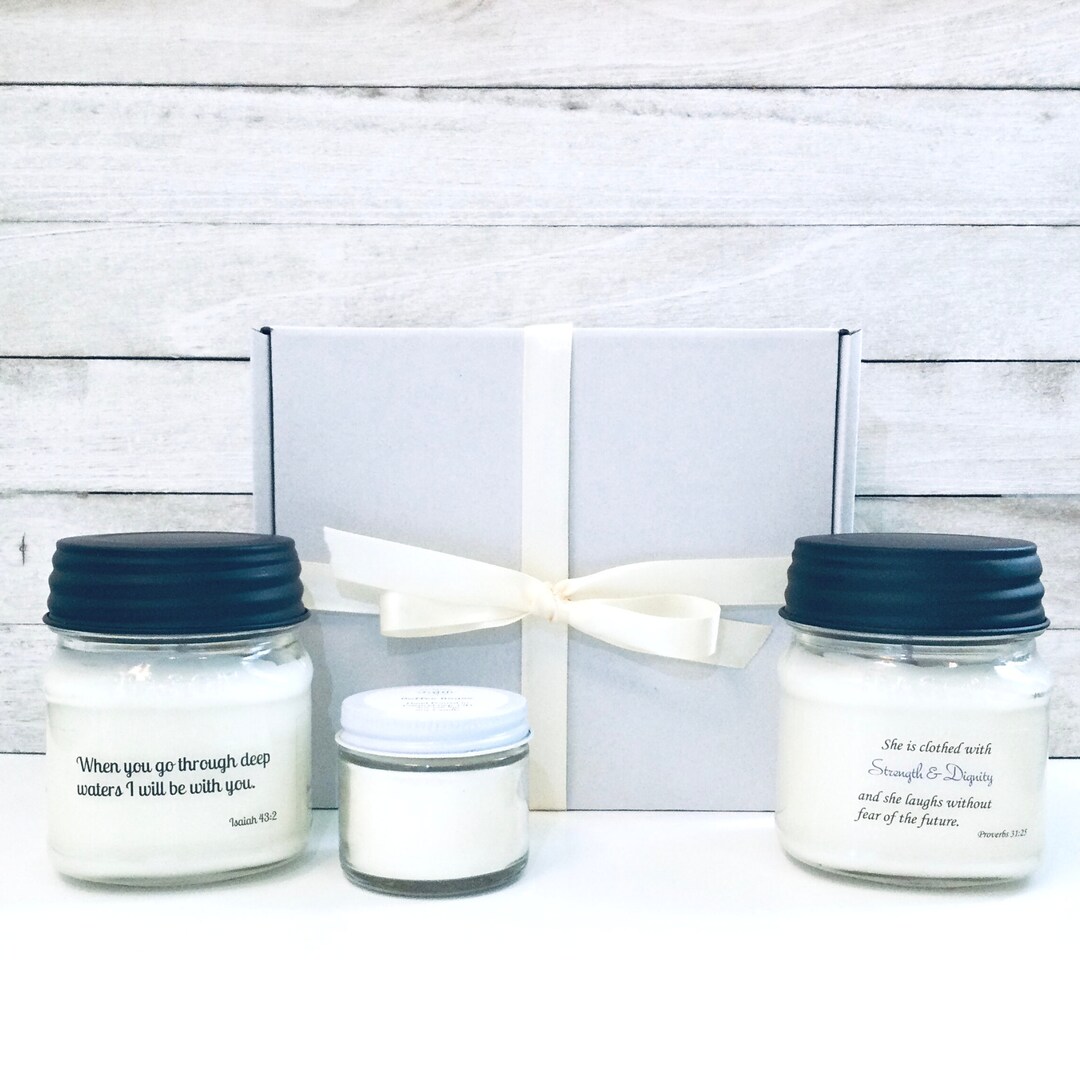 Christian Gift Box, 8oz Soy Candle Gift Set, Christian Friendship Gift