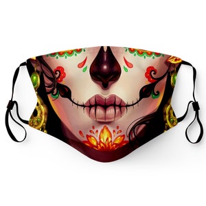 Day of the Dead Face Mask Made in USA Adult & Youth Filter Pocket Washable Breathable Elastic Ear Loop Birthday Anniversary Gift Halloween