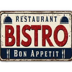 Bistro Sign Bon Appetit Restaurant Vintage Retro Rustic Patio Home Décor Gift Metal Print Present