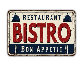Bistro Sign Bon Appetit Restaurant Vintage Retro Rustykalny Patio Wystrój domu Prezent Metalowy wydruk Prezent