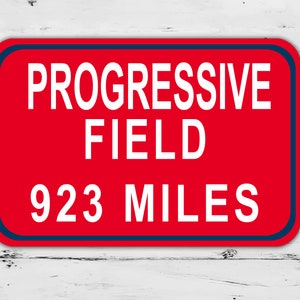 Custom Progressive Field stadium Sign Cleveland Guardians Distance Miles Baseball Road Home Personalized Gift Highway Christmas
