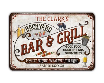 Custom Metal Backyard Bar And Grill Sign Proudly Serving Whatever You Bring Personalized