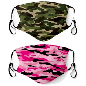 Camo Face Mask Made in USA Adult & Youth Filter Pocket Nose Wire Washable Breathable Elastic Ear Loop Birthday Anniversary Gift Halloween