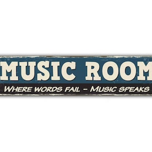 Music Room Street Sign Where Words Fail Music Speaks Vintage Retro Rustic Patio Home Décor Gift Metal Print Present