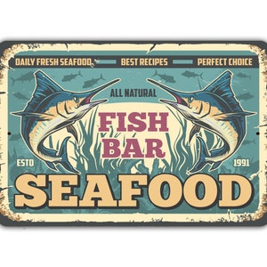 Seafood Fish Bar Sign Ocean Vintage Retro Rustic Patio Home Décor Gift Metal Print Present