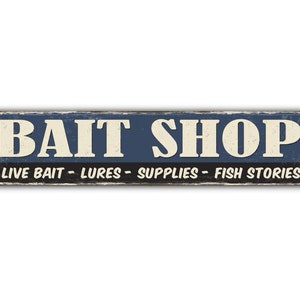 Bait Shop Street Sign Live Fish Fishing Tackle Vintage Retro Rustic Patio Home Décor Gift Metal Print Present