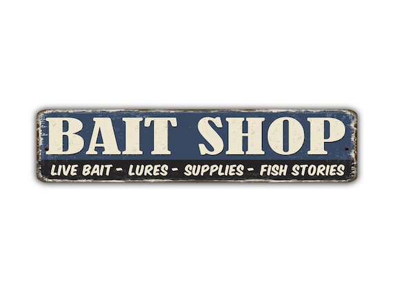 Bait Shop Street Sign Live Fish Fishing Tackle Vintage Retro