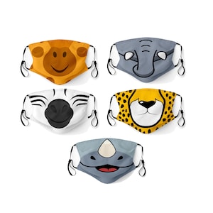 Animal Face Mask Made in USA Adult & Youth Filter Pocket Nose Wire Washable Elastic Ear Loop Birthday Anniversary Gift Halloween  Cosplay